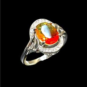 🏝️ Orange to yellow stone silver fashion ring